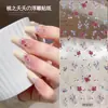 Pegatinas 3D para Uñas Estilo Chino Borgoña Flor de Durazno en Relieve, Calcomanías Impermeables Florales Rojas Vibrantes