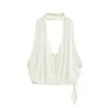 Top regata cinza com gola halter, decote nas costas, amarração e alças para mulheres, design curto de verão, caimento justo, sexy e atraente