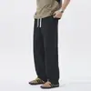 Calça casual masculina de seda gelada preta, elástica, secagem rápida, sensação refrescante, modelo novo de verão 2026, cintura elástica, calça reta folgada