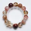 Caramelo Suave de Castaña de OtoñoPulsera de Cristal Natural con Polvo de Mica de Litio, Estilo Fuegos Artificiales, Versátil para Mujeres, Pulsera Digna de Regalo al por Mayor
