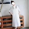 Sudeste Asiático Transfronteiriço Primavera e Outono Tamanho Grande Solto Elegante Casual Estilo Ocidental Redutor de Idade Algodão e Linho Bordado Vestido Midi
