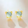[Doce Signos del Zodíaco Rata] Pendientes de Plata 925 Chapados en Oro con Jade y un Diseño Chino Único, Lindos Pendientes de Rata