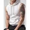 2026 Camiseta sin mangas de verano para hombre transfronteriza, chaleco deportivo con capucha para entrenamiento físico, top versátil de color liso para el día a día