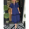 Vestido Verano 2026 Aliexpress Transfronterizo Nuevo Vestido Estampado Holgado Moda Europea y Americana Vestido Plisado de Cuello en V