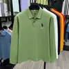 Camisa Polo Casual Masculina de Manga Longa 100% Algodão Mercerizado com Bordado de Cavalo Grande e Logo de Casco de Tartaruga