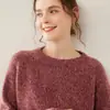 Suéter de Tricô de Caxemira com Gola Redonda, Fio Floral e Manga Longa para Outono e Inverno, Cor Pura, Pulôver, Top Moderno e Versátil, Solto e Relaxado