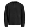 2026 Hilo Floral Textura de Gofre Suave y Elástica Color Sólido Básico Manga Larga Ancha Estilo Old Money Cuello Henley Camiseta Casual de Manga Larga para Hombre