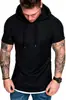 Nueva Camiseta con Capucha Arrugada de Color Sólido Moda Casual Camiseta Deportiva Casual de Manga Corta para Hombre
