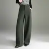 Calça de lã cintura alta cobrindo o quadril perna curva feminina 2026 Outono/Inverno Novo Estilo Caimento Casual Calça de Perna Larga Emagrecimento Versátil Calça Longa