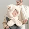 Gorro para niños, bufanda, gorro integrado, forro polar de invierno, grueso, protección para los oídos, conjunto de dos piezas a prueba de viento para niños y niñas.