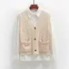 Chaleco de Punto Trenzado Retro, Chaleco Corto Suéter Chaqueta para Mujer, Chaleco de Punto sin Mangas con Cuello en V para Primavera y Otoño