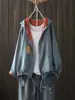 Estilo Nuevo Primavera y Otoño Holgado Versátil Casual Manga Larga Holgado Talla Grande Doble Capa Gasa de Algodón Lunares Con Capucha Chaqueta Corta