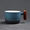 Xícara de café expresso italiana com alça de madeira criativa xícara de latte caneca de grés vintage cerâmica medieval xícara de chá da tarde