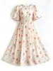 Ropa a medida: Vestido de maternidad floral de manga corta abullonada para verano, vestido midi de corte holgado, cintura alta, bajo amplio