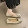 Zapatos elegantes estilo coreano sin cordones con incrustaciones de pedrería y un tacón ligero, perfectos para otoño e invierno, con un diseño de punta poco profunda, adecuados para ir al trabajo y con un estilo francés.