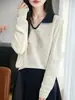 Top de punto con bloques de color estilo francés y cuello en V para mujer, suave y transpirable, simple y elegante, con un toque de alta gama, camiseta básica casual