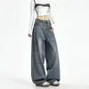 Calça Jeans Wide Leg Estilo Americano Transfronteiriça para Mulheres Nova Coleção Primavera e Outono 2026 Vintage Preguiçosa Relaxada Solta Reta Comprimento Total