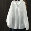 Nova Camisa de Algodão Puro Listrada Azul Primavera e Outono 2026 Feminina Manga Longa Solta Emagrecedora Top