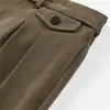 Calça casual de cor sólida, caimento cleanfit, estilo americano, com design moderno de pregas duplas e corte reto solto, para homens.