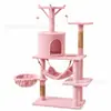 Estrutura de escalada para gatos para atacado transfronteiriço, arranhador de gato resistente ao desgaste 125cm, árvore de gato de seis andares em veludo com cama para gato, estoque amplo, placa de MDF