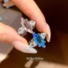 Anel Simples de Ródio com Zircônia em Formato de Losango Estilo Coreano Ins Nicho de Alta Qualidade Exquisito Versátil Anel para Dedo Indicador Personalidade Retrô Joia para Mão