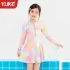 Roupa de Banho Infantil para Meninas 2026 Novo Modelo Peça Única Manga Longa Estilo Saia Secagem Rápida Proteção Solar Traje de Banho para Meninas Jovens, Médias e Mais Velhas