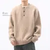 Suéter Americano Gola Henrique Masculino Outono e Inverno Novo Solto Moderno Marca Casual Cor Sólida Estilo Preguiçoso Casaco de Suéter Quente