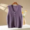 Nuevo chaleco cárdigan de punto cepillado para mujer con cuello en V de lana de cachemira para otoño e invierno, chaleco sin mangas de color liso para capas