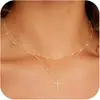 Colar Amazon banhado a ouro pingente de cruz colar empilhado de camada dupla personalidade de nicho lateral Cruz de Diamante pescoço