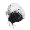 Sombrero de copa con velo de la República de China Retro Tocado para mujer Velo de novia Accesorios para el cabello de socialité Vestido Cheongsam Malla Decorativa de Halloween