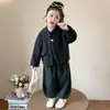 Conjunto de três peças xadrez com capuz para meninas estilo coreano, coleção primavera/outono, novo modelo 2026, roupa da moda e estilosa para meninas
