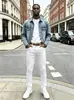 Calça jeans preta masculina casual com stretch, nova calça skinny fina slim-fit para primavera-verão para homens