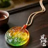 Collar con Colgante de Hoja de Cristal de Colores con Colgante de Buda Guan Gong, Cadena Versátil para Suéter con Piedras de Colores Pixiu