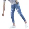 Jeans skinny ajustados de moda estilo coreano para hombre, pantalones casuales elásticos rotos cropped para hombres jóvenes