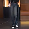 Jeans de Perna Larga Estreita Feminino Primavera e Outono 2024 Novo Cintura Alta Solto Reto Calça Feminina Outono Calça Emagrecedora