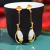 Pendientes de orquídea y magnolia de jade hetiano natural, estilo antiguo Hanfu Cheongsam, pendientes de loto de plata esterlina S925, joyería de estilo chino.