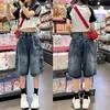 Shorts de Mezclilla Estilo Americano con Bolsillos Grandes para Mujer, Tallas Plus, Nuevos de Verano de Cintura Alta Adelgazantes Casuales de Línea A de Pierna Ancha de Longitud Media