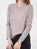 Otoño 100% Lana Merino Soluble en Agua Lana Fina Cuello Redondo Manga Larga Top Delgado de Capa Base para Mujer Delgado Ajuste Ceñido Top Interior