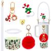 Cubierta de Silicona para Vaso Stanley Navideña Transfronteriza, Cuerda de Correa de Corazón para Taza, Set Combinado con Colgante de Árbol de Navidad y Muñeco de Nieve