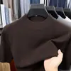 Suéter de malha casual de manga curta para outono e inverno, novo estilo para homens de meia-idade, malha fina de gola redonda, atacado de roupas masculinas