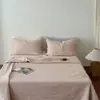 Capa de Cama de Tencel Lavado à Areia de Verão Coreana Conjunto de Três Peças, Lençol Acolchoado de Liocel Importado, Macio e Respirável para Dormir Nu, Absorvente de Umidade e Respirável