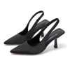 Sandálias de salto alto plus size europeias e americanas com fivela na parte superior e cinto traseiro vazio, sapatos novos de boca rasa e bico fino, camada única, sapatos de salto alto stiletto europeus e americanos