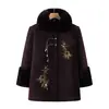 Elegante Abrigo de Terciopelo de Visón Bordado con Cuello de Piel para Mujeres de Mediana Edad y Mayores, Engrosado y Cálido, Abrigo Festivo Rojo para Madres