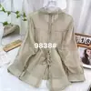 Camisa de Seda de Hielo con Abertura Trasera y Lazos para Mujer, Protección Solar de Manga Larga para Verano, Ropa Exterior Holgada de Nicho, Top Delgado y Versátil para Aire Acondicionado