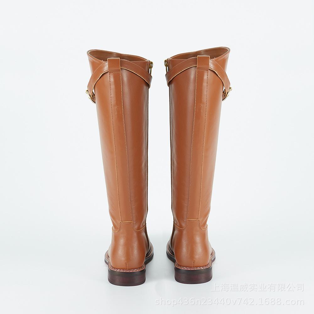英伦风复古皮带扣高筒骑士靴
