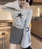 Suéter de punto lindo estilo coreano con mangas acampanadas y estampado de estrella de cinco puntas para mujer, nuevo top versátil moderno y juvenil para mujer