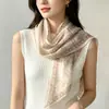 Lenço de Seda Longo Estilo Old Money com Padrão de Castanha para Mulheres Primavera Verão Leve Lenço de Pescoço Lenço de Proteção Solar Lenço de Seda Georgette Angulado