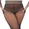 2026 Meia-calça Preta Transparente Plus Size com Forro para Mulheres, Outono e Inverno, Look Perna de Fora