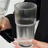 Vaso de Vidrio Estilo Ins de Gran Capacidad con Tapa y Popote, Diseño de Rayas Verticales, Alto Valor Estético, Adecuado para Bebidas Frías, Jugos, Café y Agua