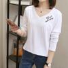 2827 # Camiseta de Algodão 95% Manga Longa para Mulheres (Foto Real) (95% Algodão 5% Elastano)